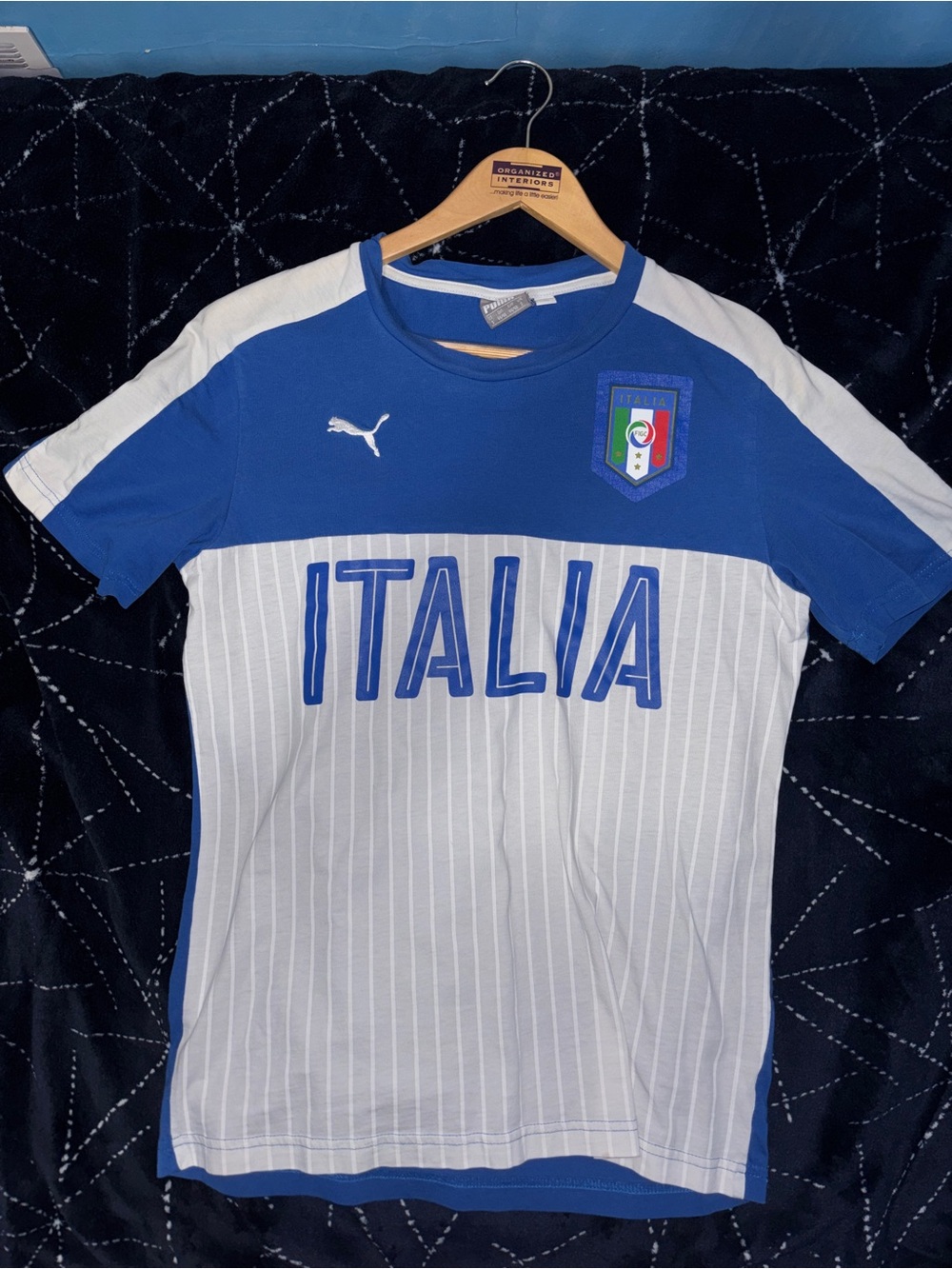 Puma Blue & White Italia Soccer Tee with Crest